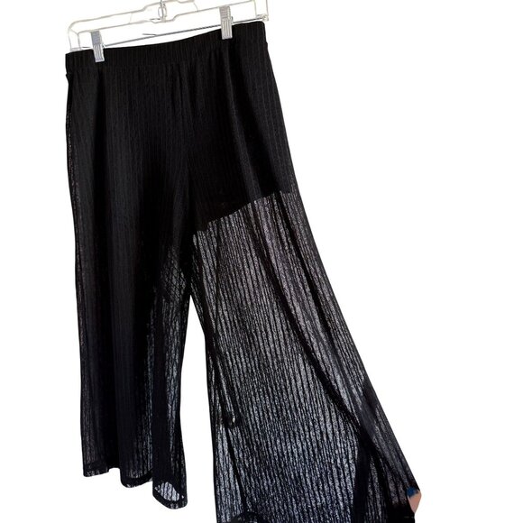 Favlux Fashion Womens Sheer Striped Black Wide-Leg Pants L 21" Inseam Pull On - Picture 1 of 7